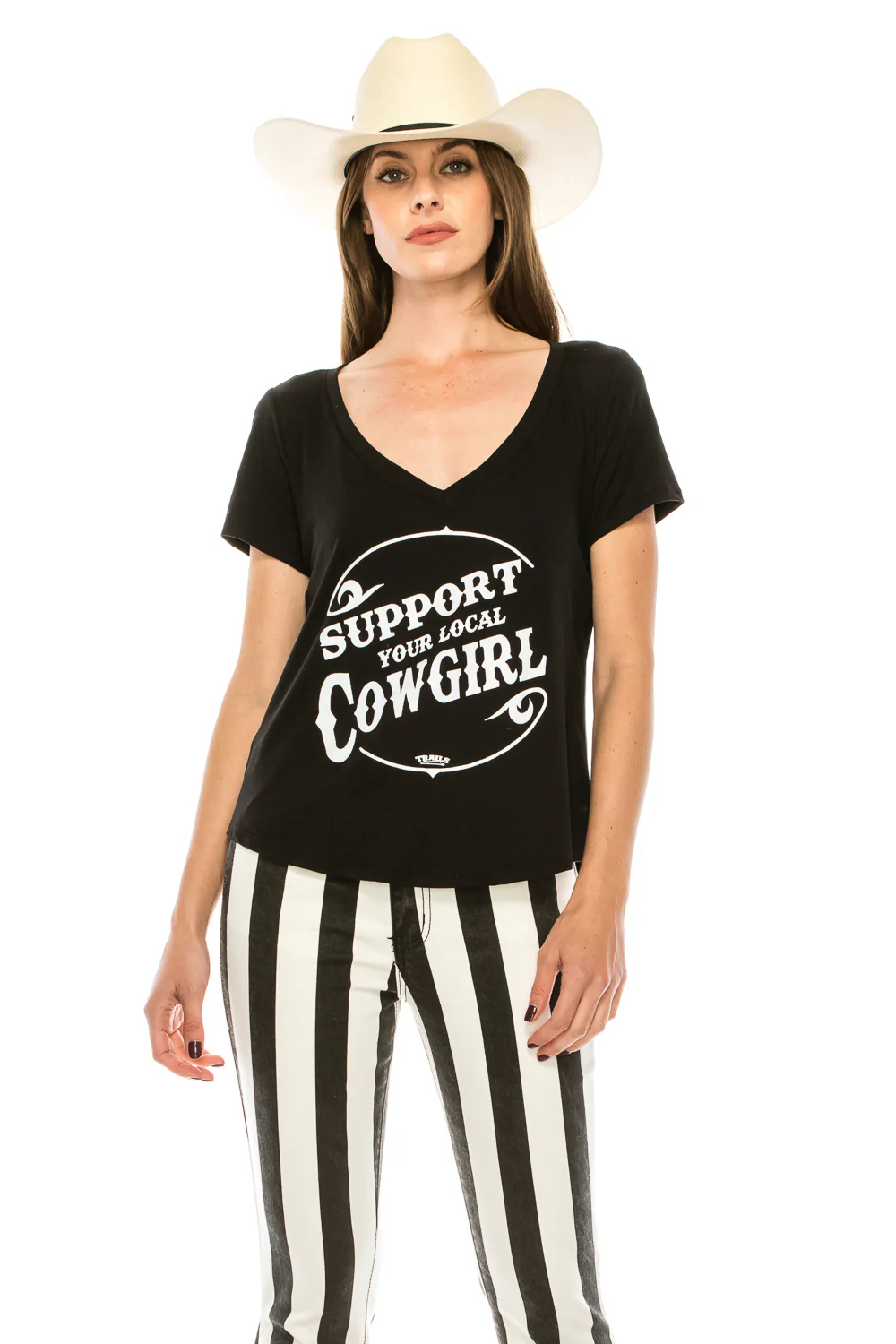 SUPPORT YOUR LOCAL COWGIRL V NECK TOP