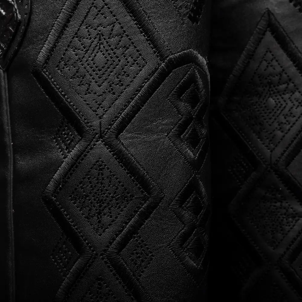 Black Caiman Hornback Leather Boots - Square Toe