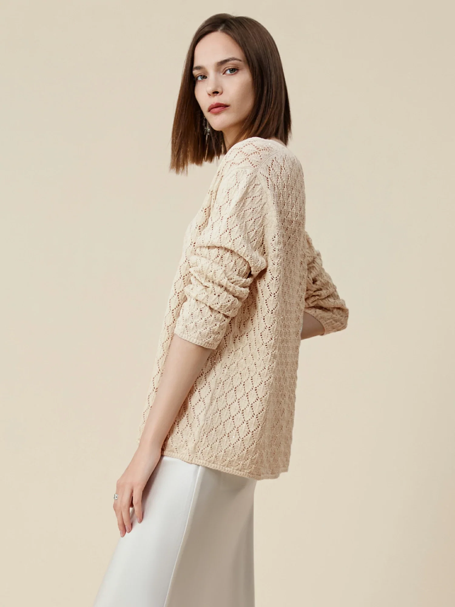 Lyocell & Linen Openwork Sequin Knitted Top