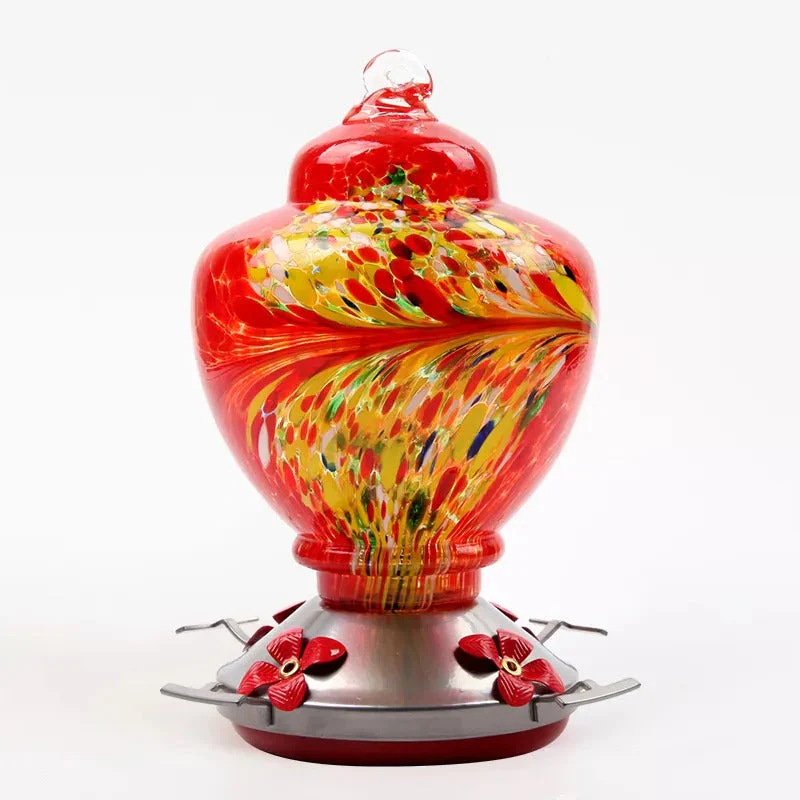 Hand Blown Glass Hummingbird Feeder - 38 Ounces