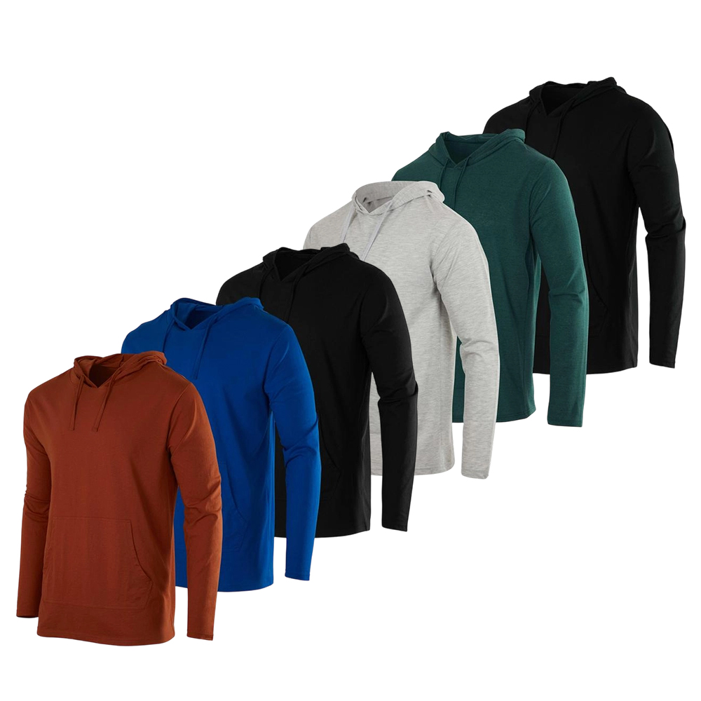 6 Pack: Men's Cotton Lightweight Casual Pullover Drawstring Hoodie With Pocket (Available In Big & Tall)