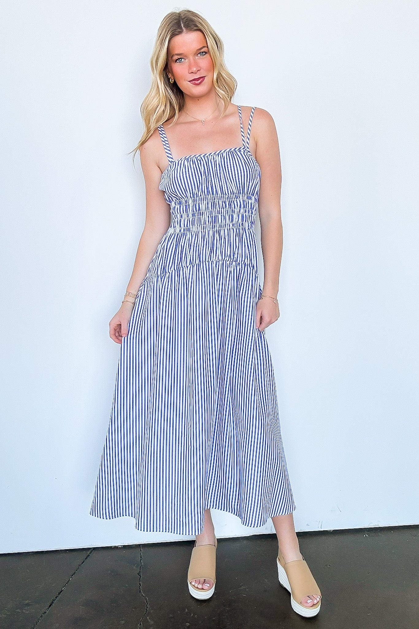 Tiered Striped Smocked Dress