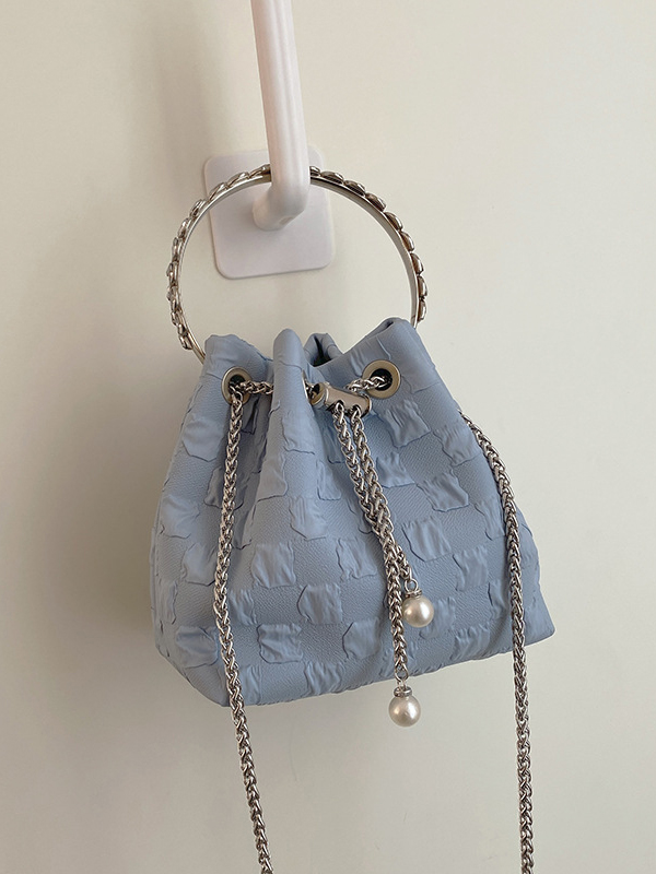 Urban Solid Color Checkered Chain Bucket Messenger Bags