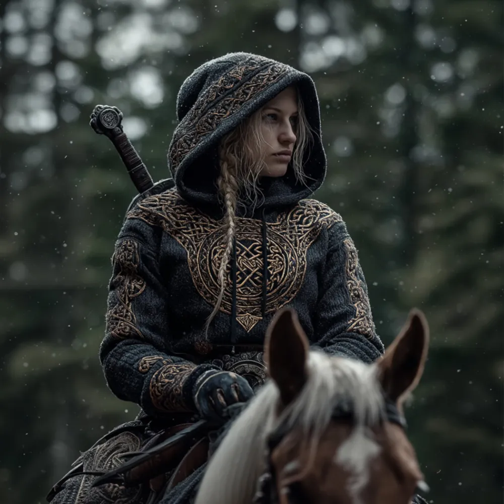 Women's Viking Style Celtic Knot Contrasting Hooded Sweater