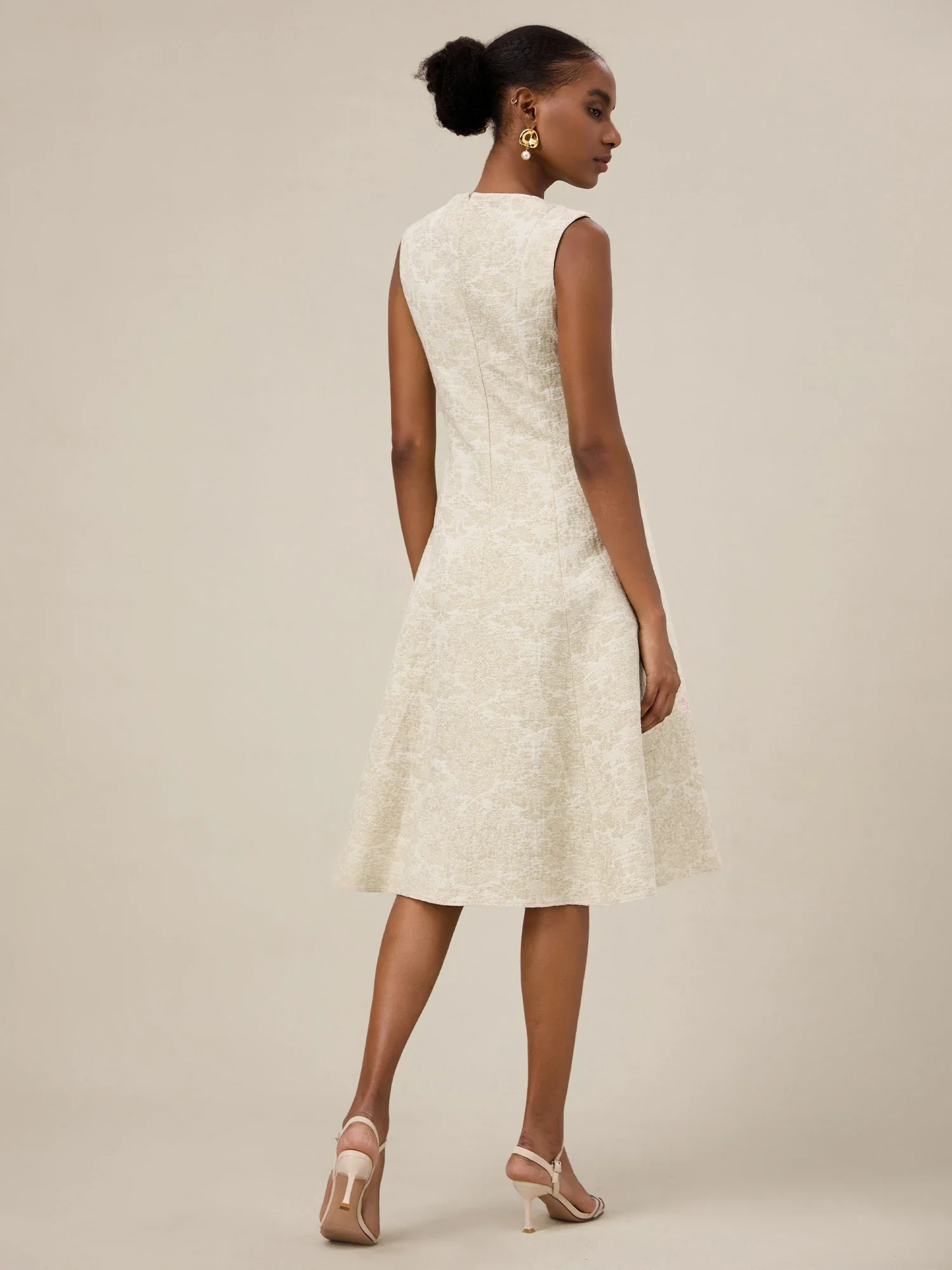 Linen & Cotton Sleeveless Jacquard A-Line Dress