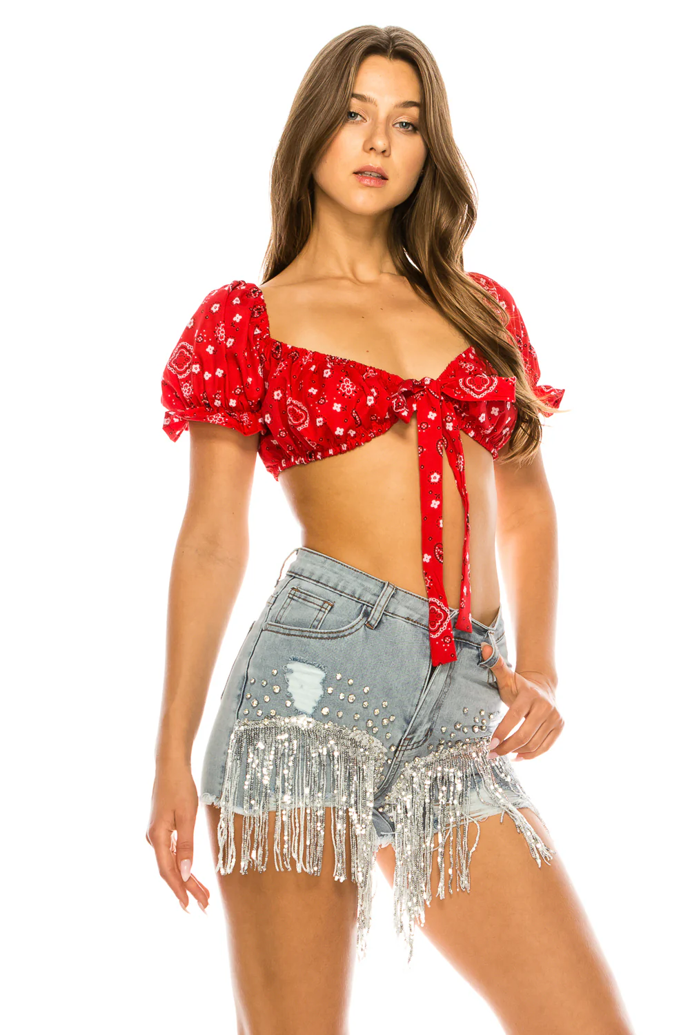 BANDANA PRINT CROP BLOUSE