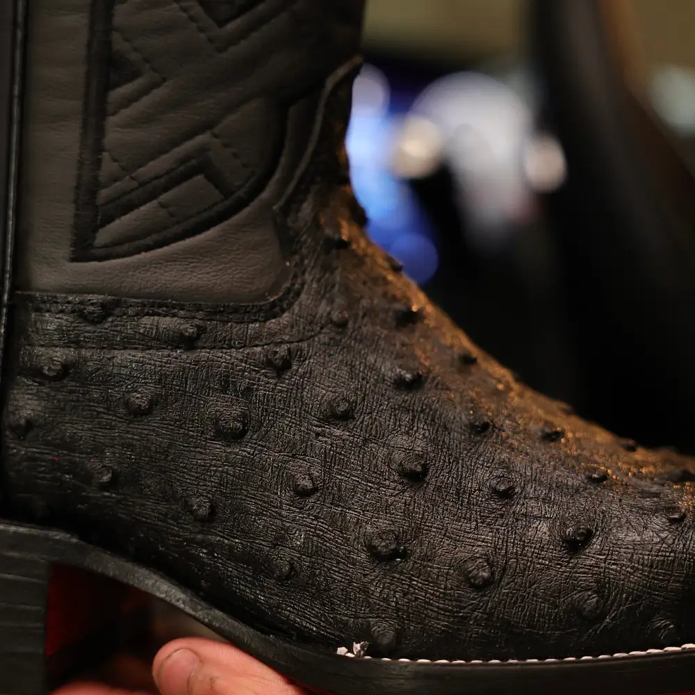 Black Ostrich Leather Boots - Square Toe