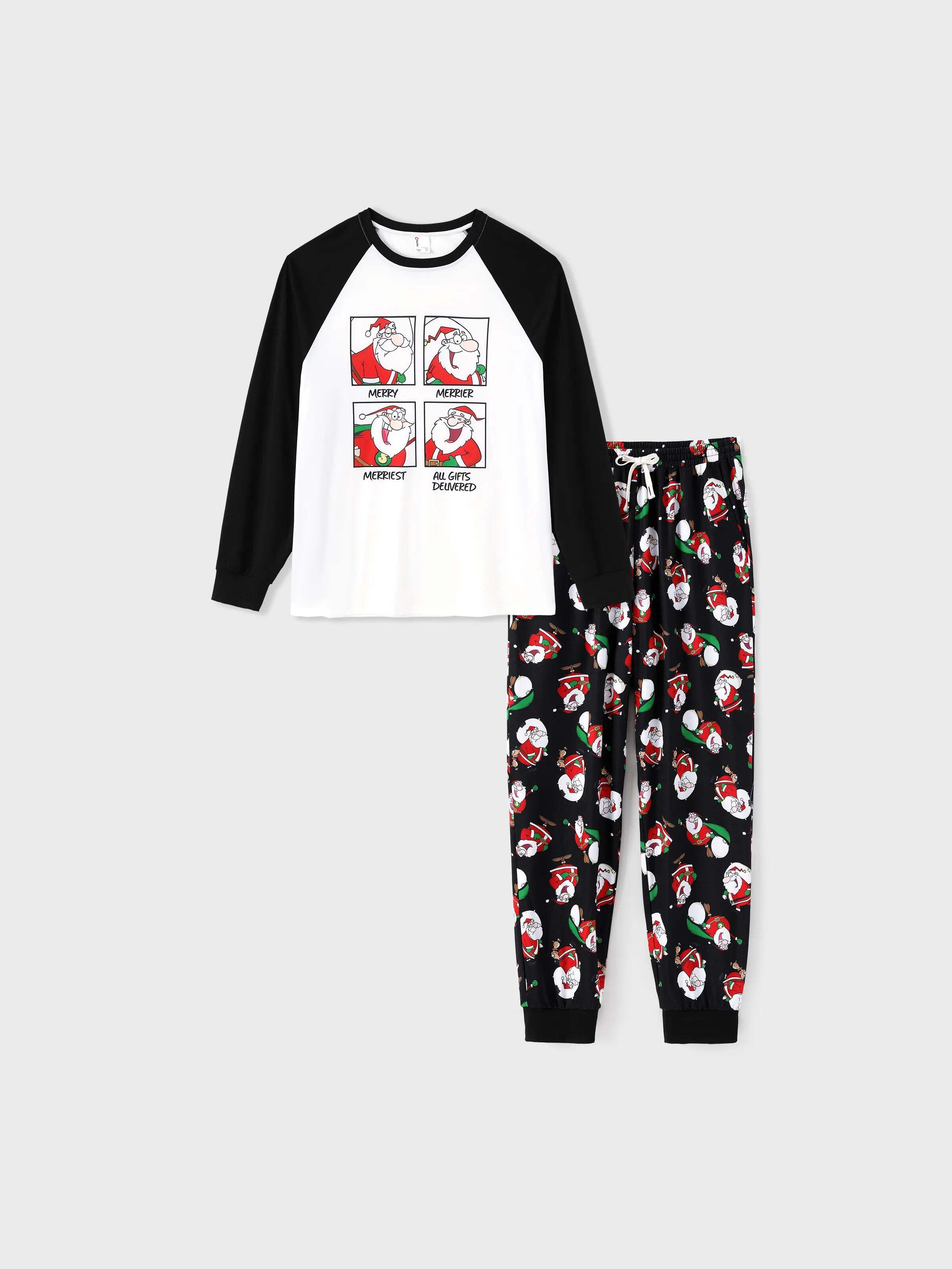 Christmas Matching Family Pajamas Set Christmas Santa Print Black and White PJS with Christmas Socks Black
