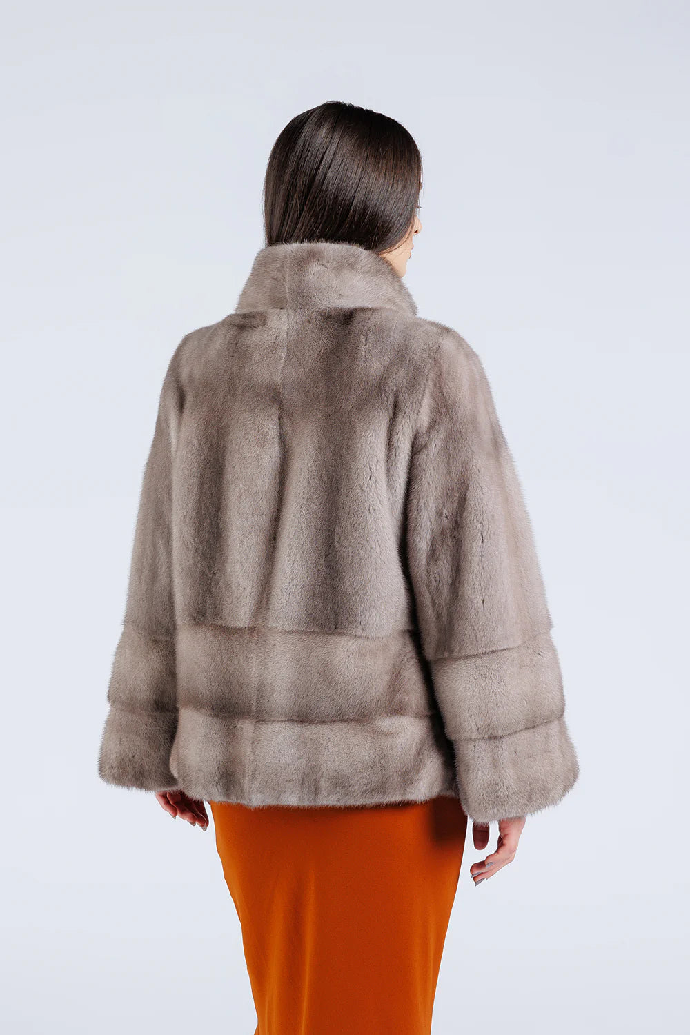 Haină din Blană Naturală de Vizon, Mâneca Clopot, Femei, Silver Blue 227