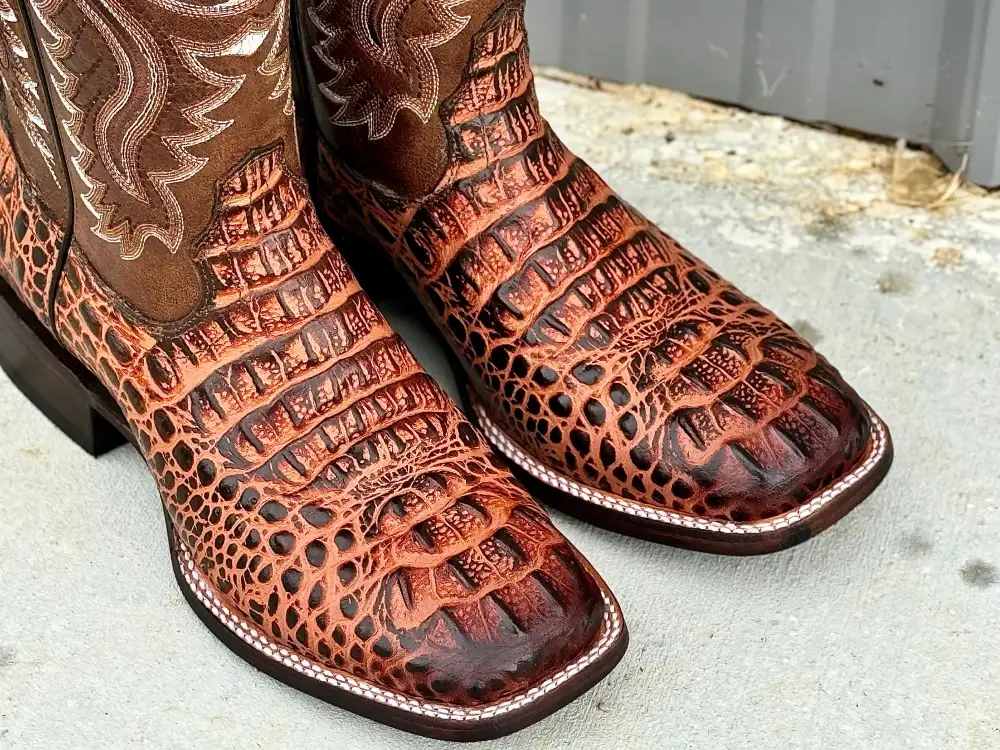 Men’s Cognac Caimán Neck Leather Boots With Cognac Shaft