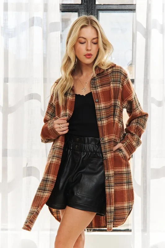 Full Size Button Down Flannel Shacket Plus Size