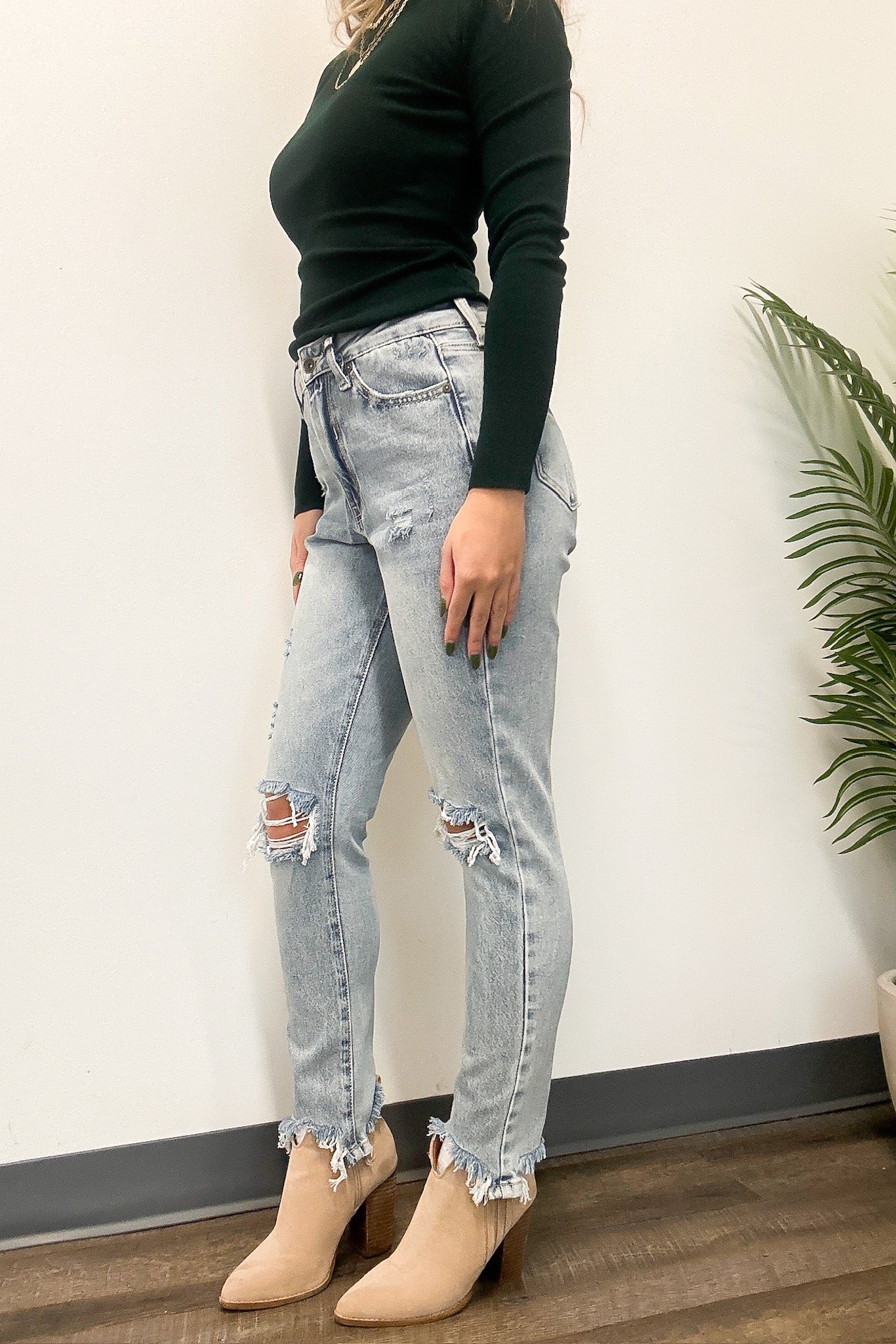 High Rise Distressed Relaxed Straight Jeans