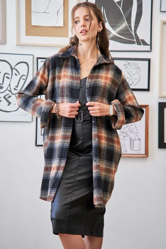Full Size Button Down Flannel Shacket Plus Size