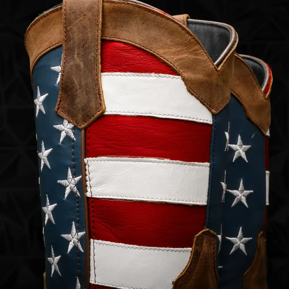 Tan Whiskey USA Flag Leather Work Boots - Composite Toe