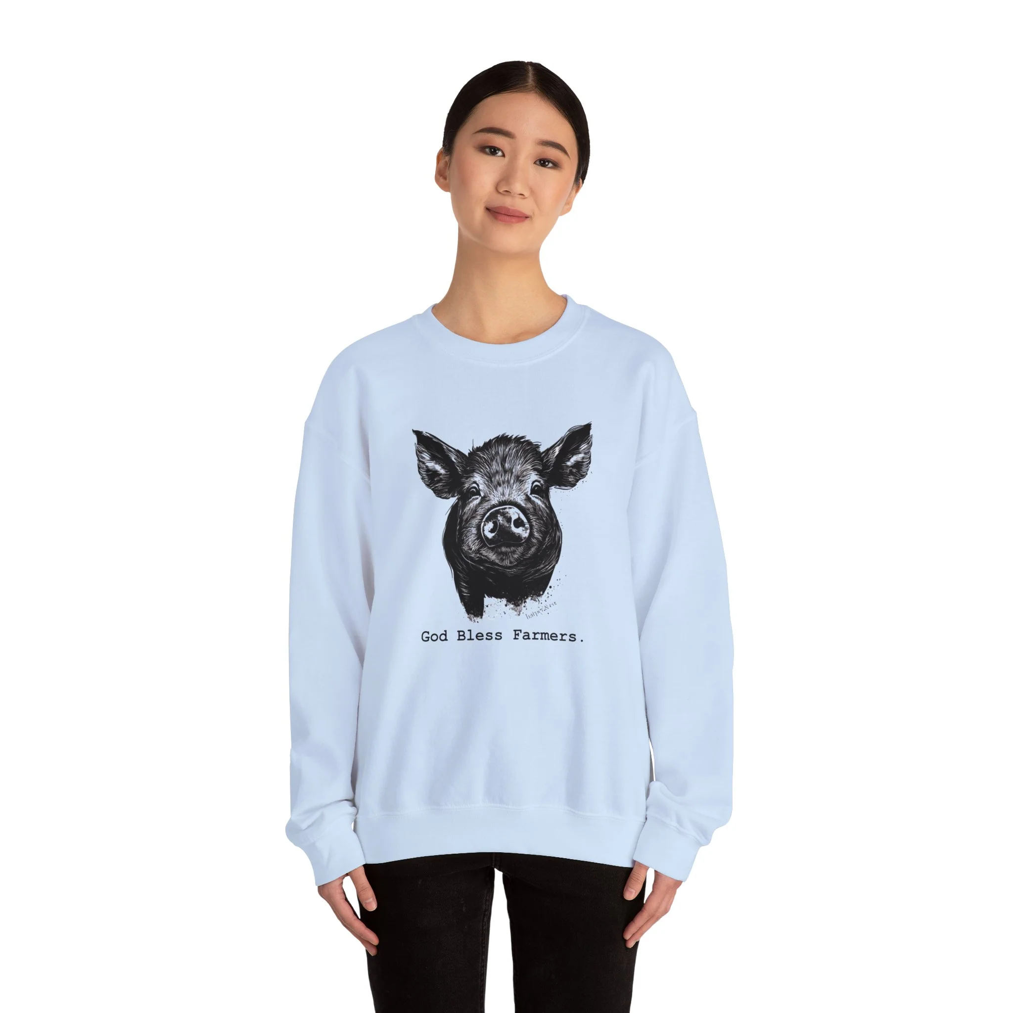 God Bless Farmers Pig Unisex Heavy Blend? Crewneck Sweatshirt