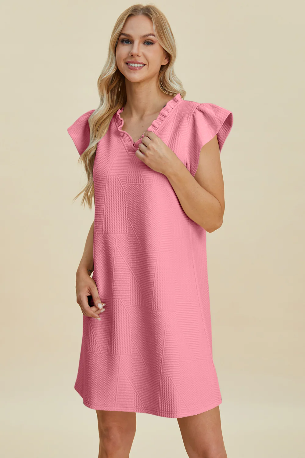 Full Size Ruffled V-Neck Cap Sleeve Dress