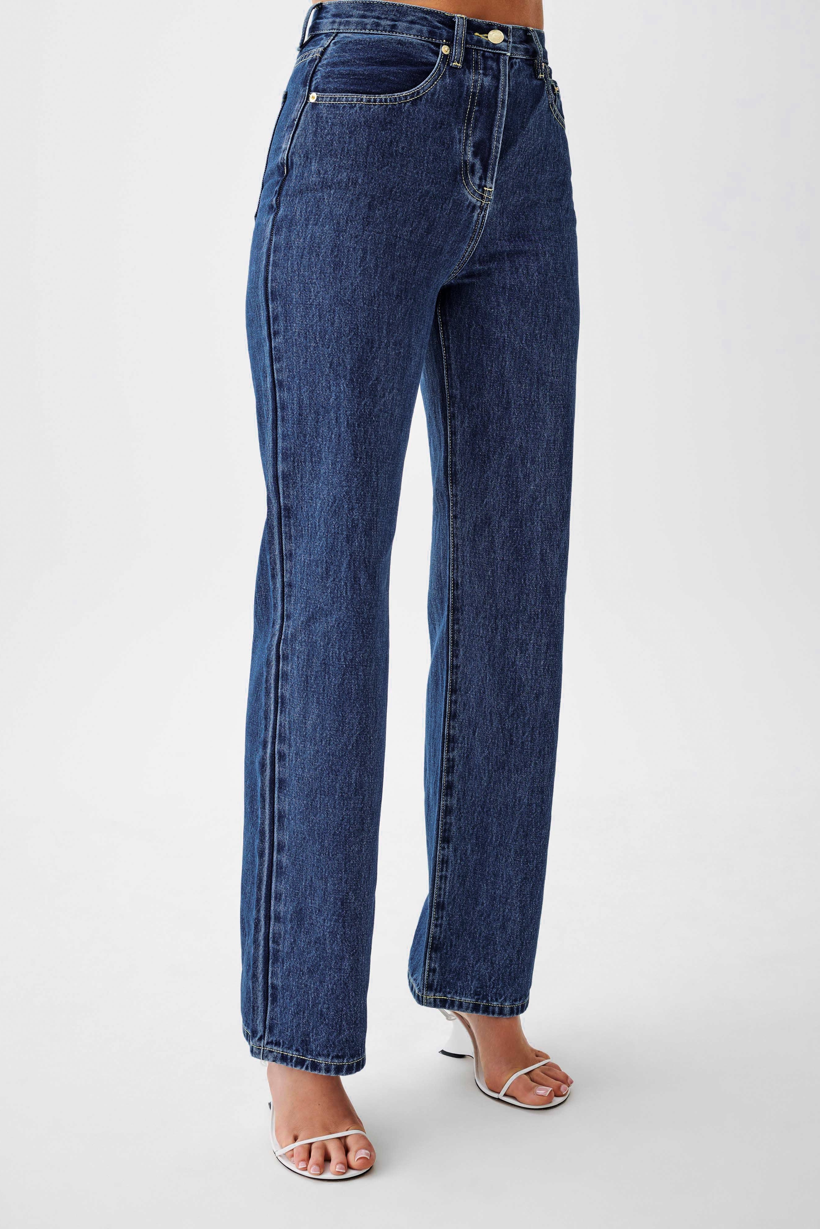 Blue High Waisted Straight Leg Jeans