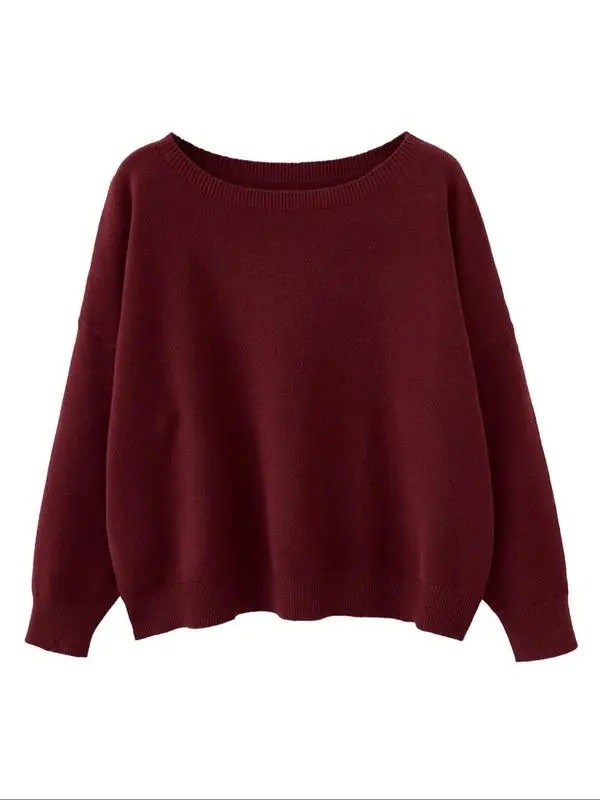 Women's Plain Scoop Neck Sweater, Casual Drop Shoulder Long Sleeve Jumper, Women Fall & Winter Knit Top
