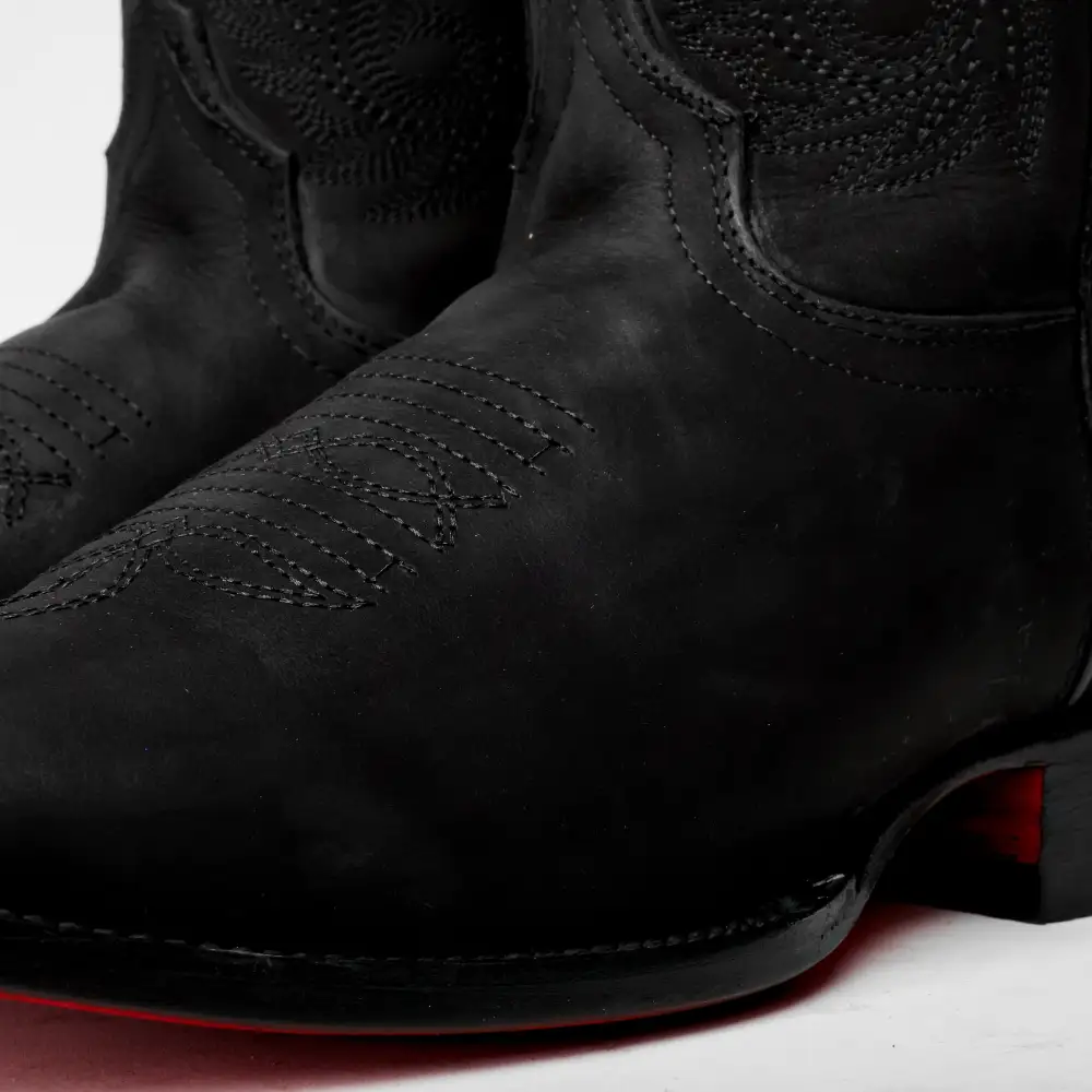 Matte Black Nobuck Leather Boots - Square Toe