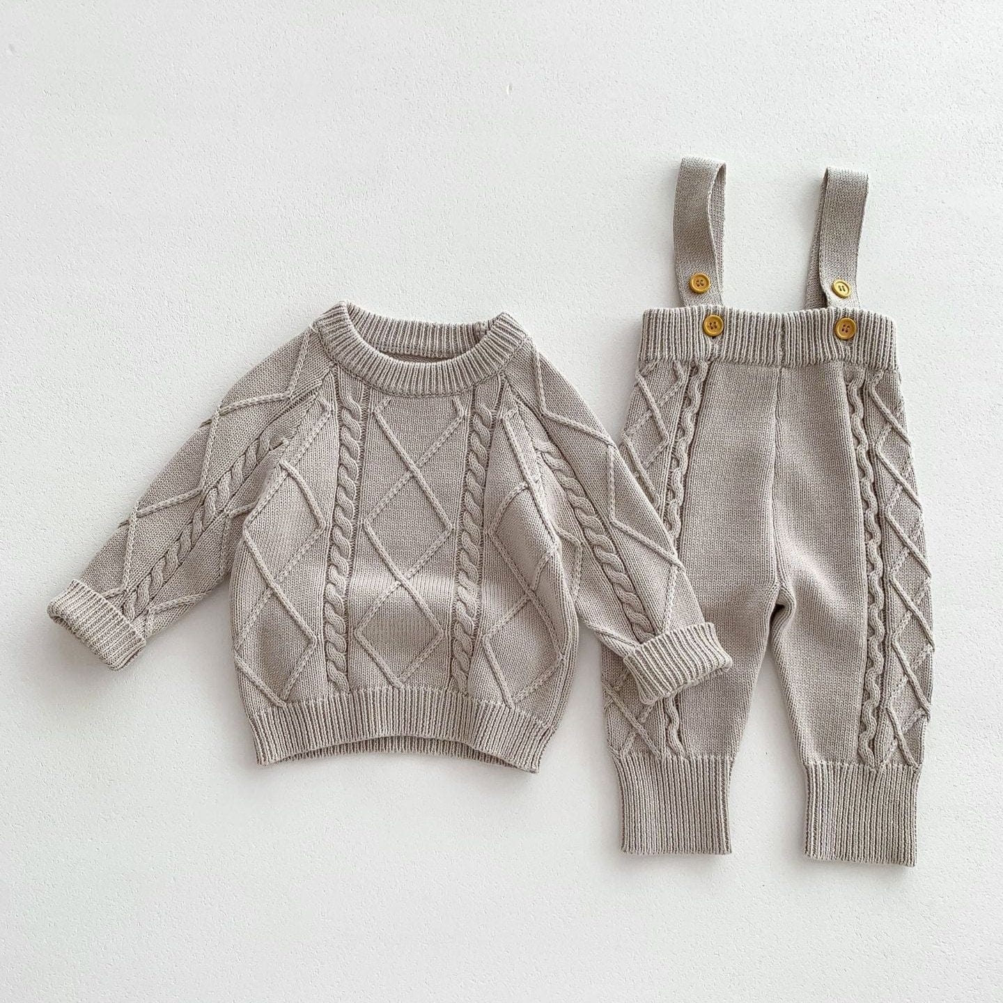 Baby Solid Color Knitted Sweater Overalls