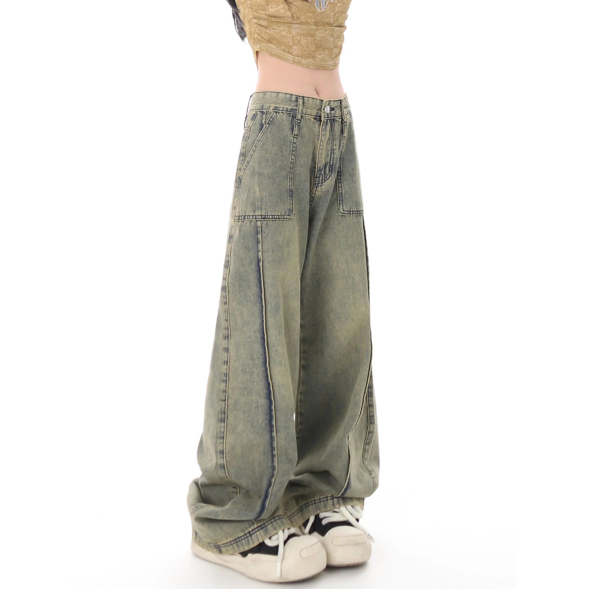 Muted Blue Baggy Wide Leg Jeans