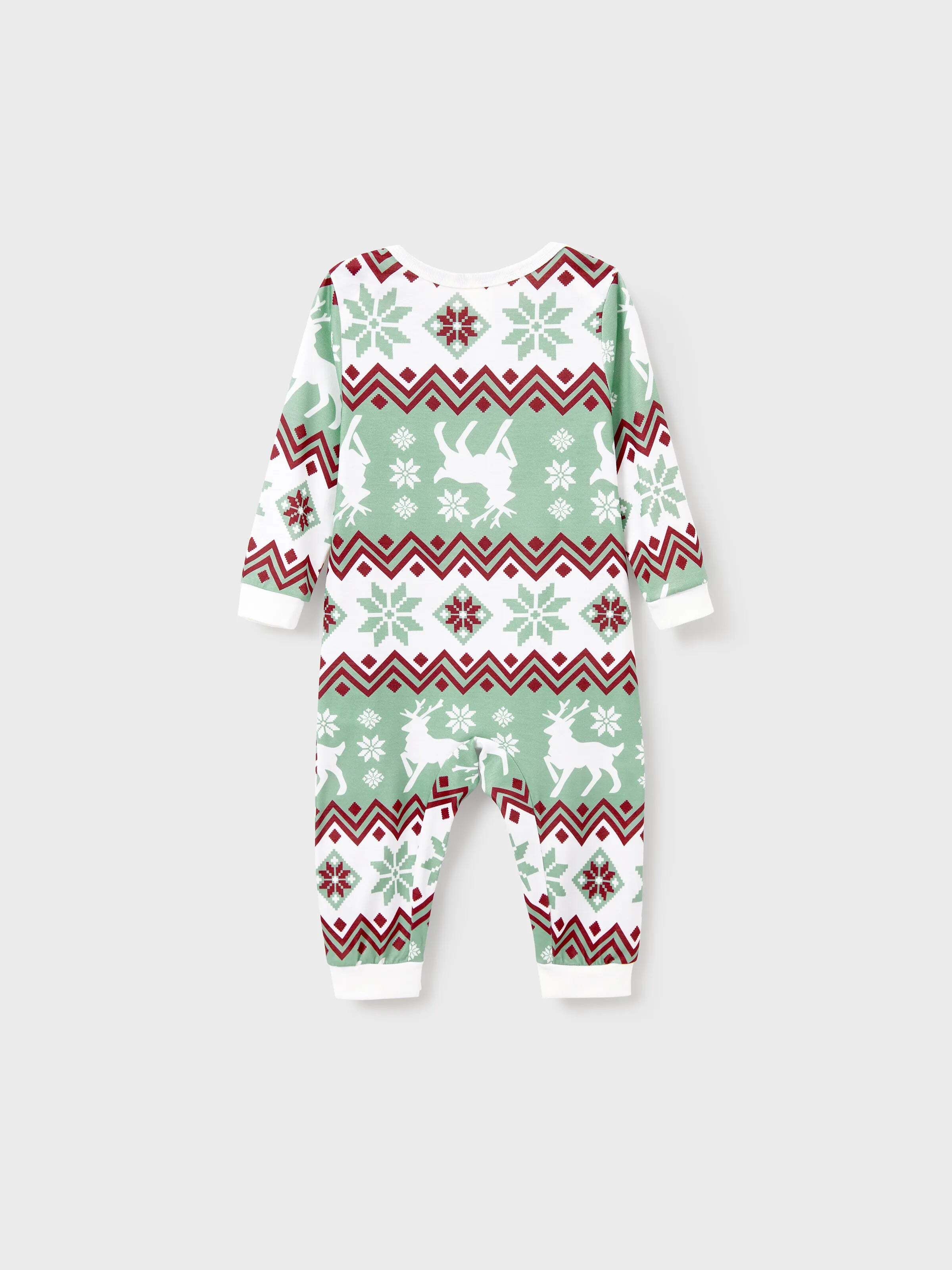 Christmas Matching Family Pajamas Set Christmas Spirit and Snowflake Print PJS with Christmas Socks Pale Green