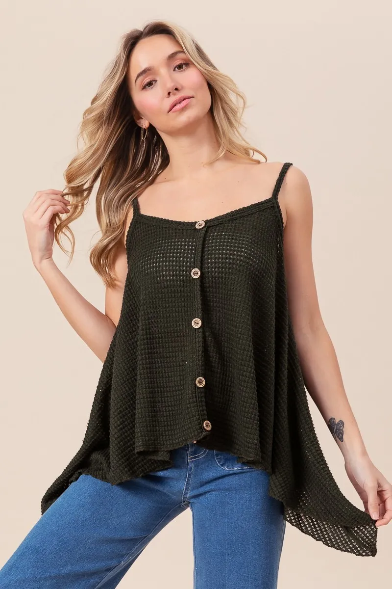 Popcorn Waffle Knit with Buttoned Front Cami Top