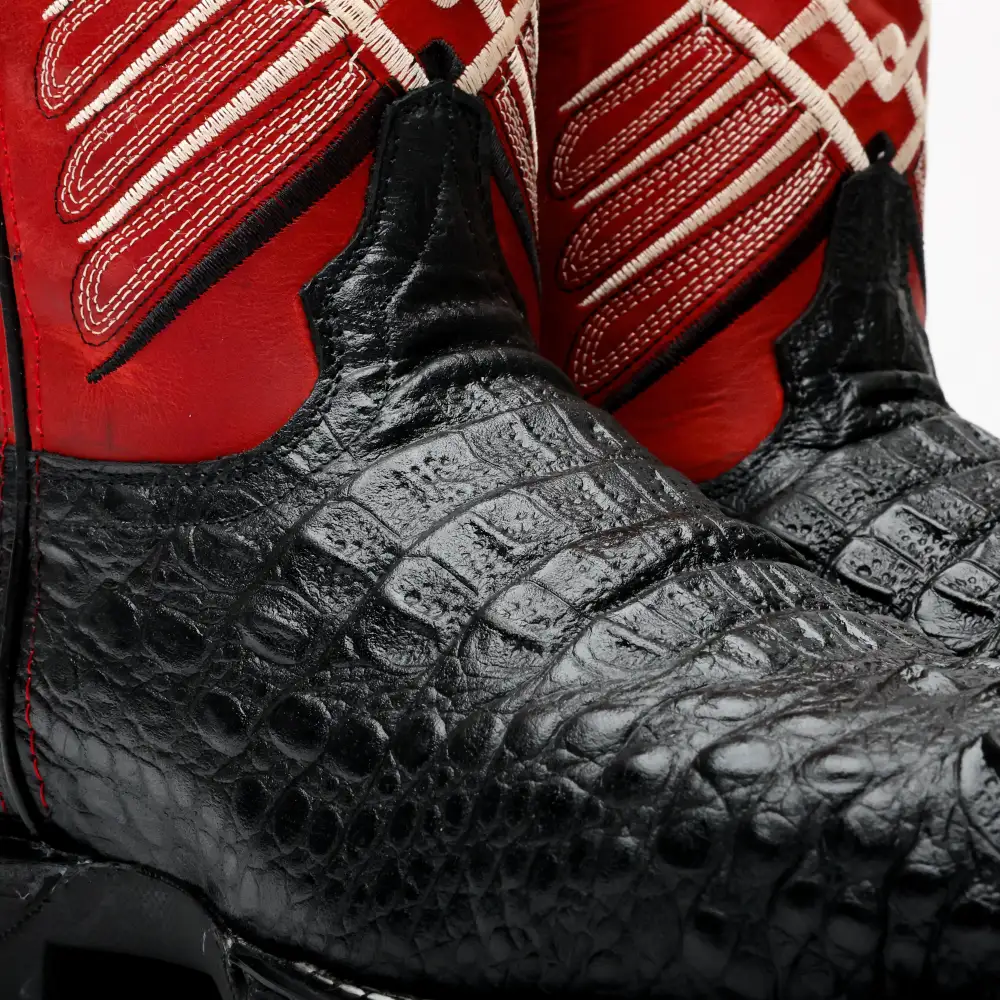 Black Caiman Neck Leather Boots With 3D Lightweight Sole - Composite Toe