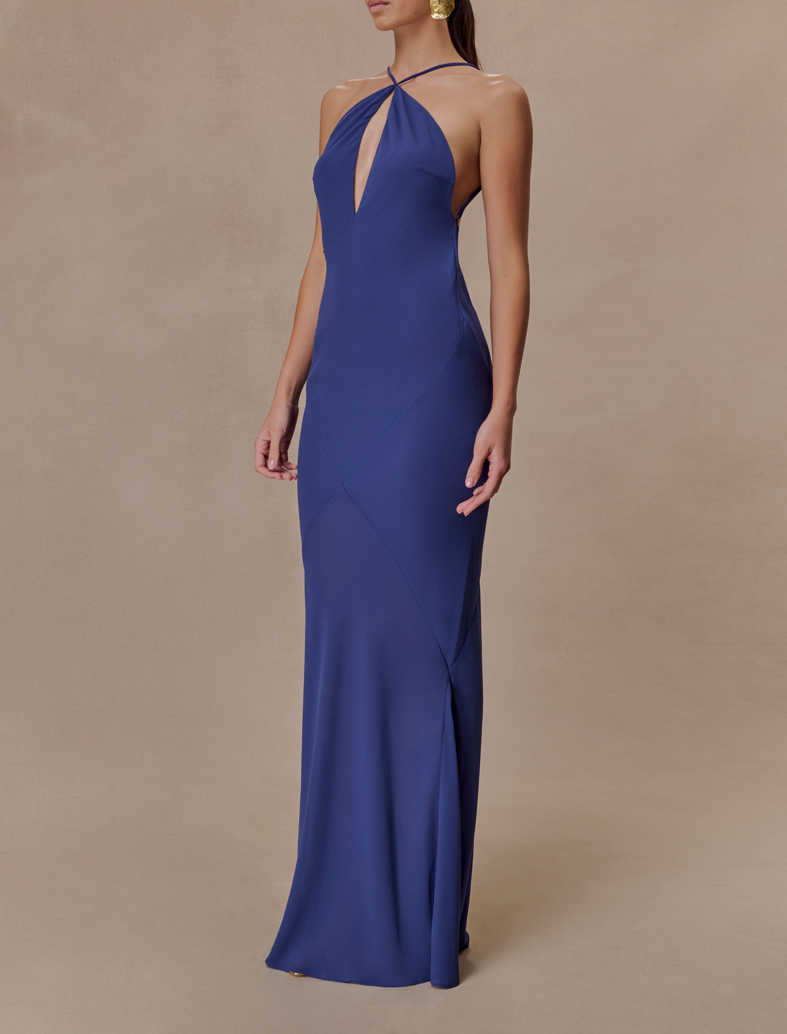 Ink Slip Halter Maxi Dress