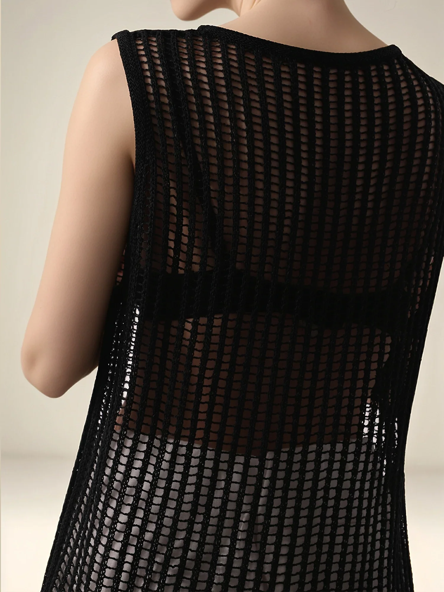 Lyocell Round Neck Sleeveless Cut-out Dress