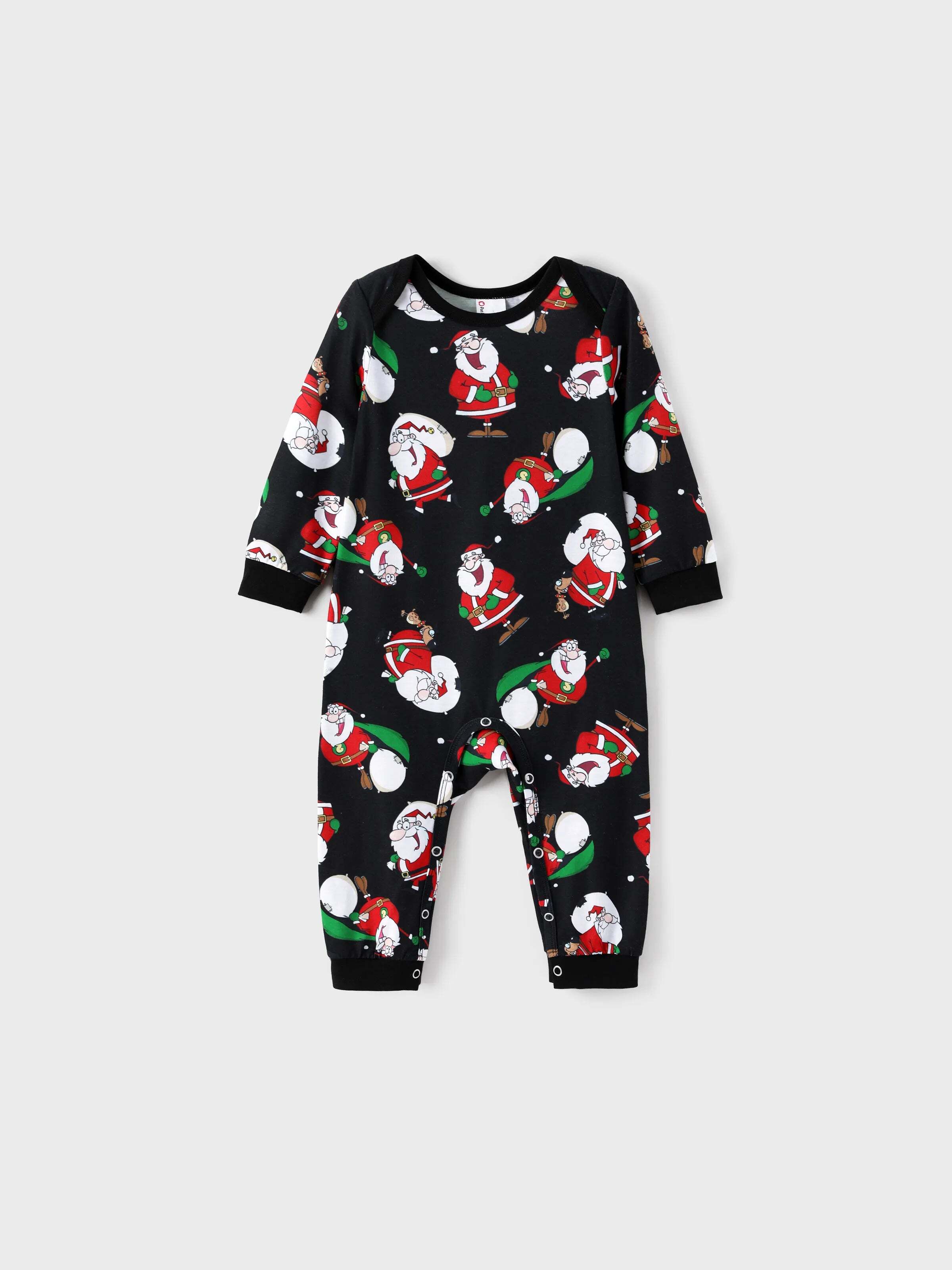 Christmas Matching Family Pajamas Set Christmas Santa Print Black and White PJS with Christmas Socks Black