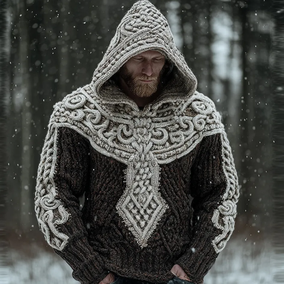 Men's Viking-style Winter Warm Hooded Knitted Sweater