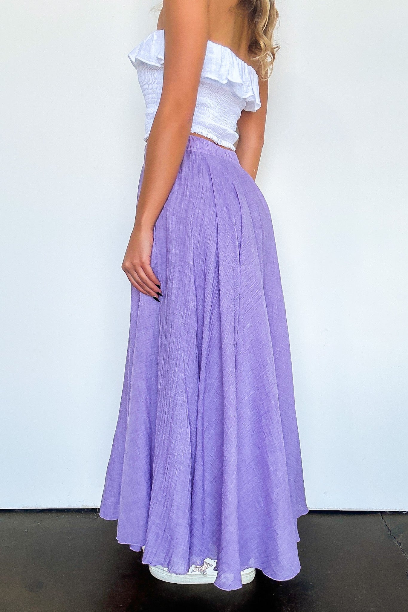 High Waist Woven Maxi Skirt