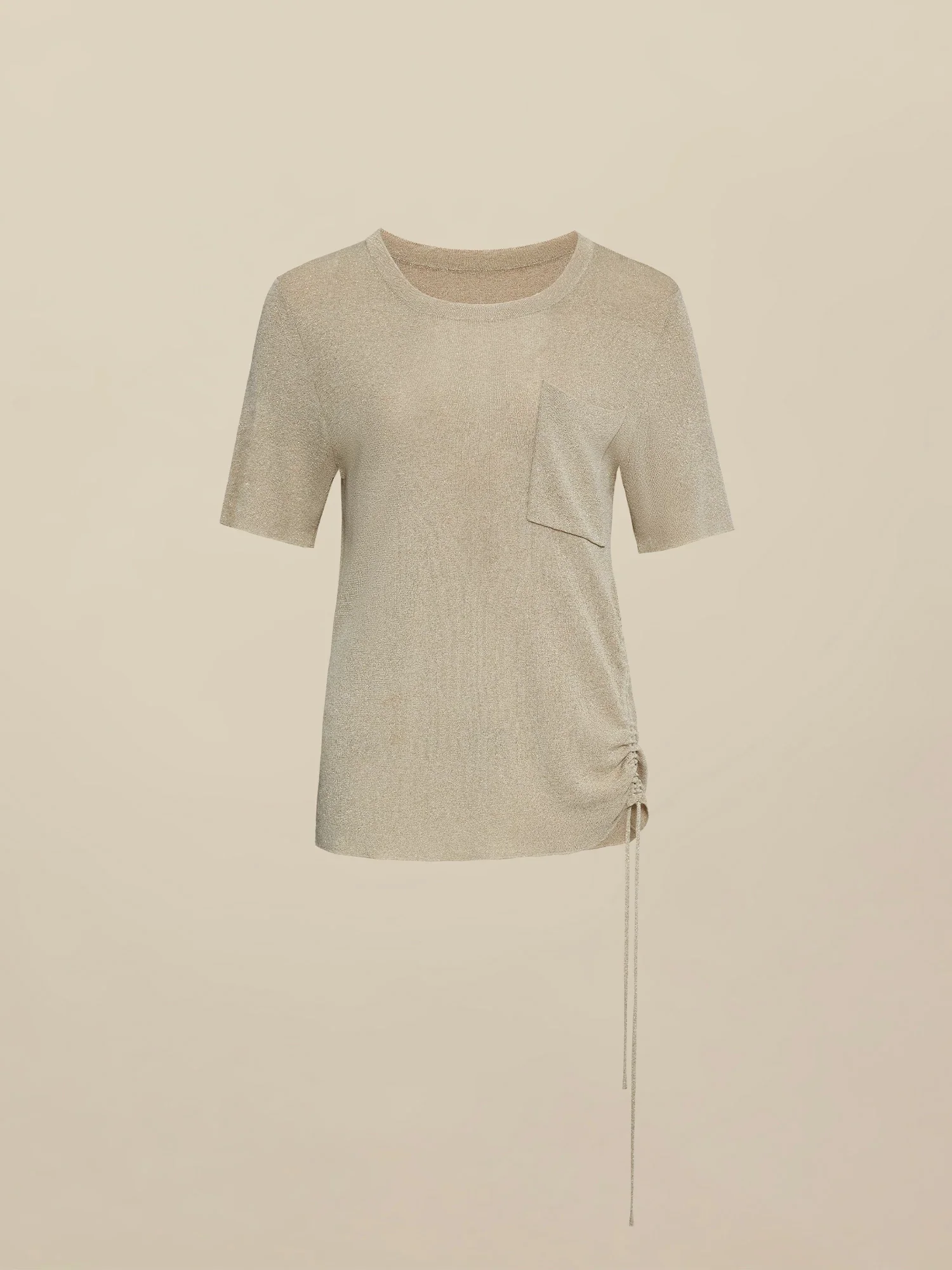 Round Neck Short Sleeve Drawstring Top