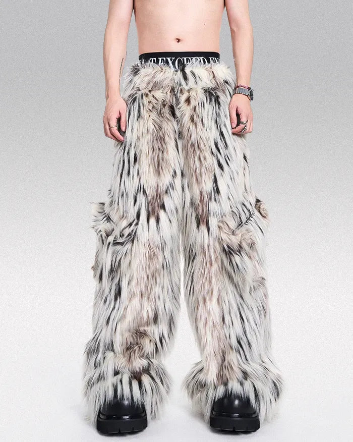 Thick Faux Fur Wide Leg Pants