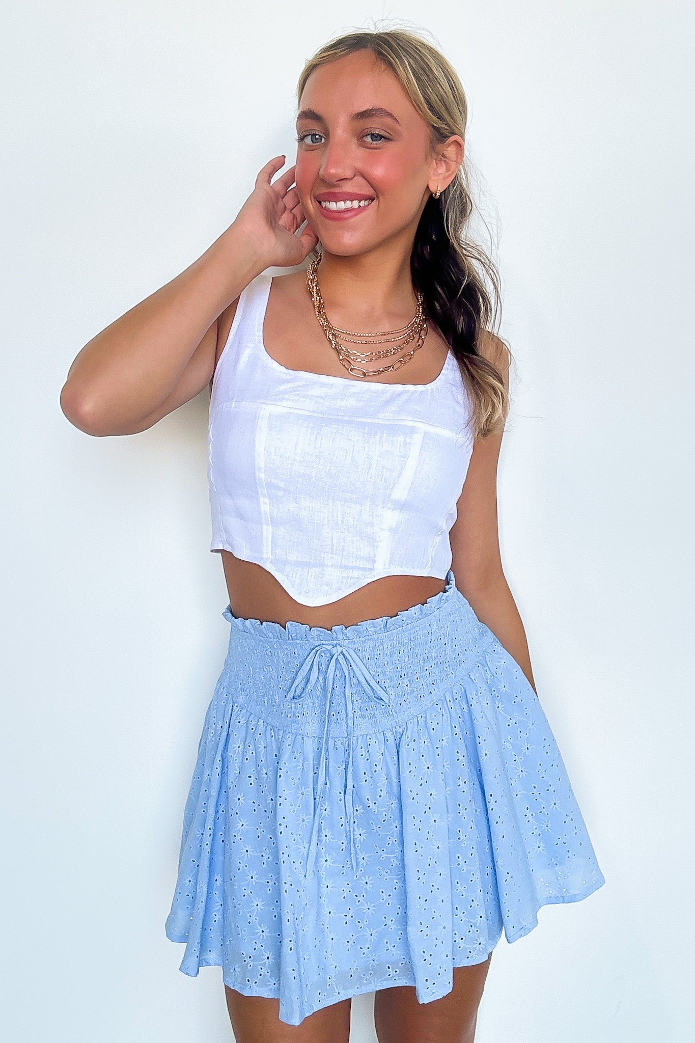 Dreamy Impression Eyelet Smocked Skirt