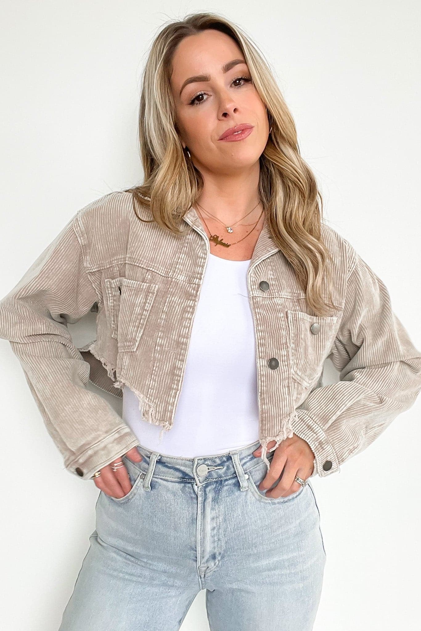 Perfect Promise Cropped Distressed Corduroy Jacket