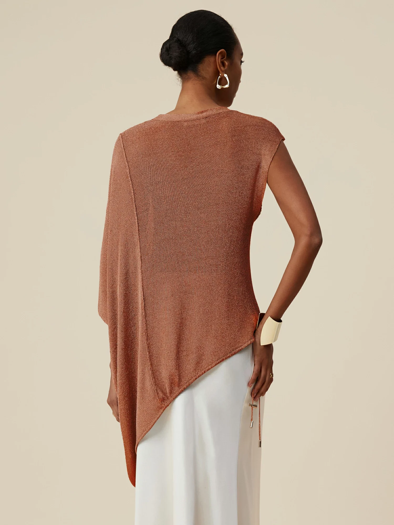 Round Neck Short Sleeve Drawstring Glitter Top