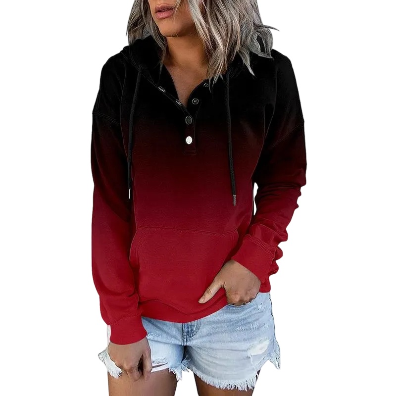 Womens Hooded Button Collar Drawstring Hoodies Pullover Sweatshirts