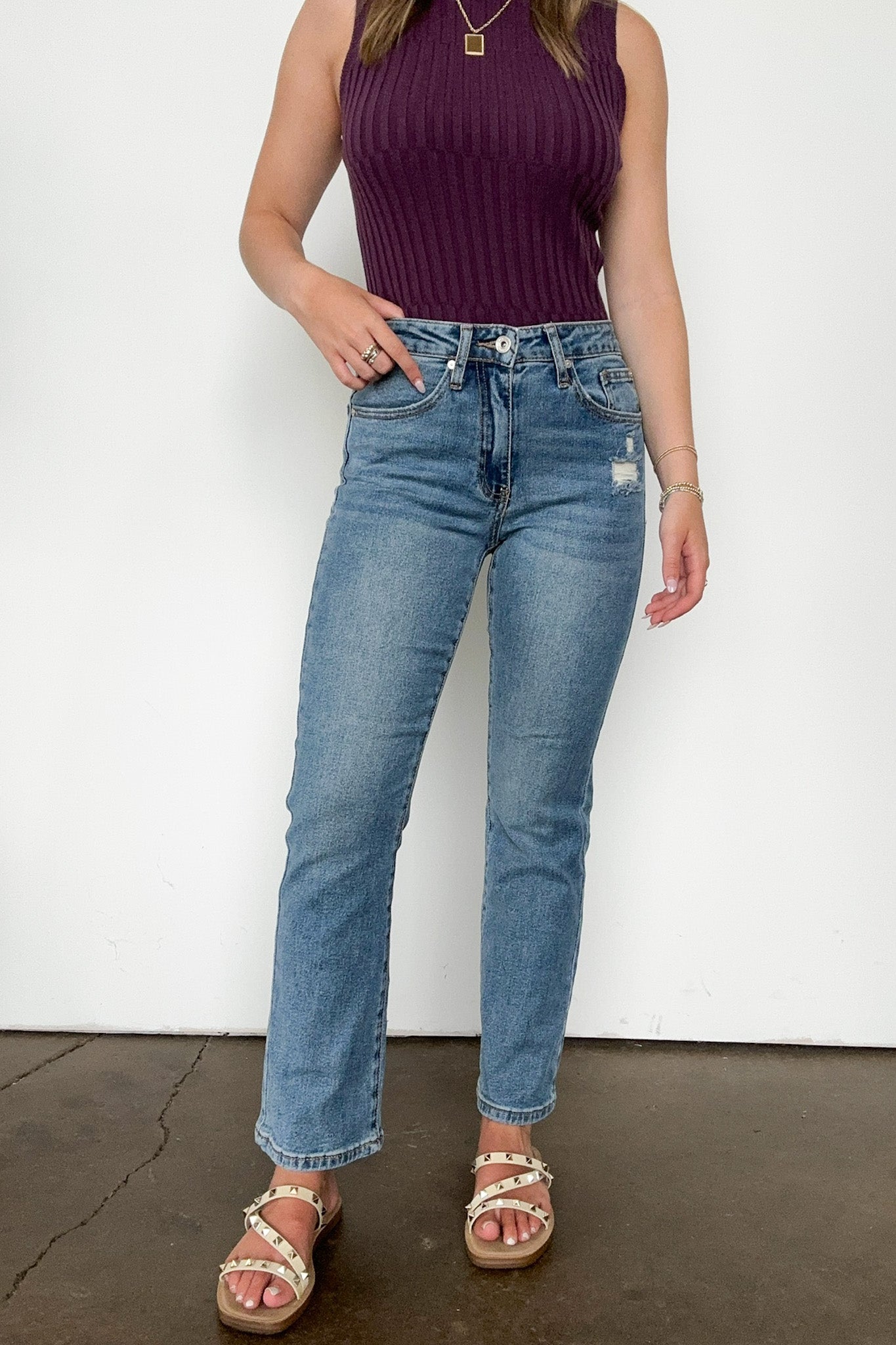 Mid Rise Slim Straight Jeans