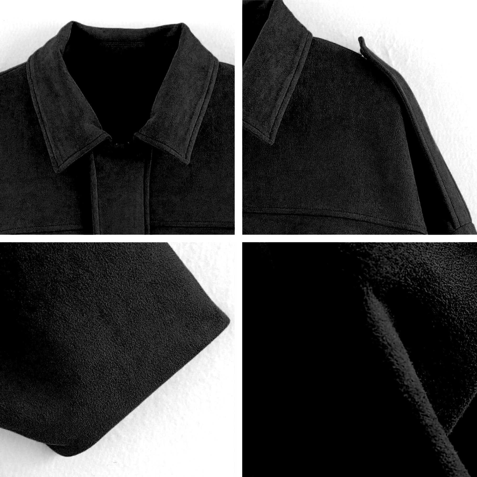 Xunger Women's Faux Suede Bomber Jacket Spring Lapel Pilot Coat Casual Oversized Long Sleeves Trendy Streetwear Outerwear