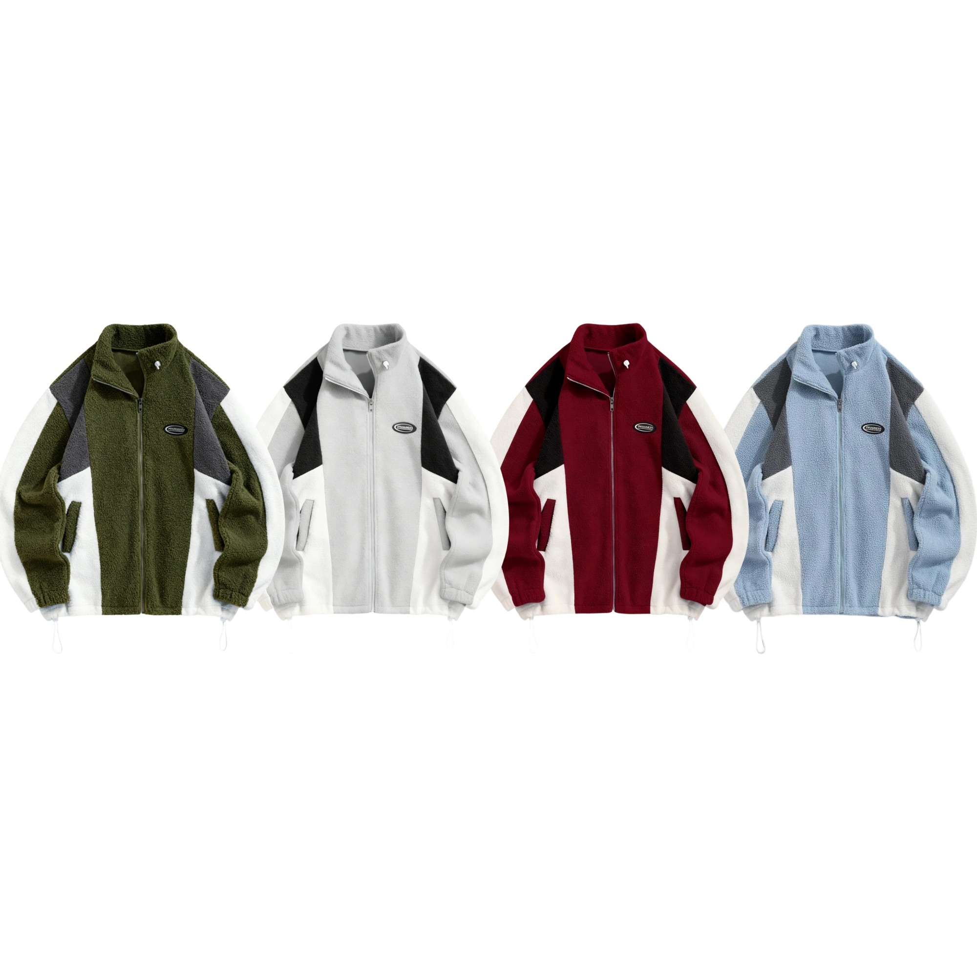 Unisex Colorblock Zip Up Fleece Jacket with Pockets