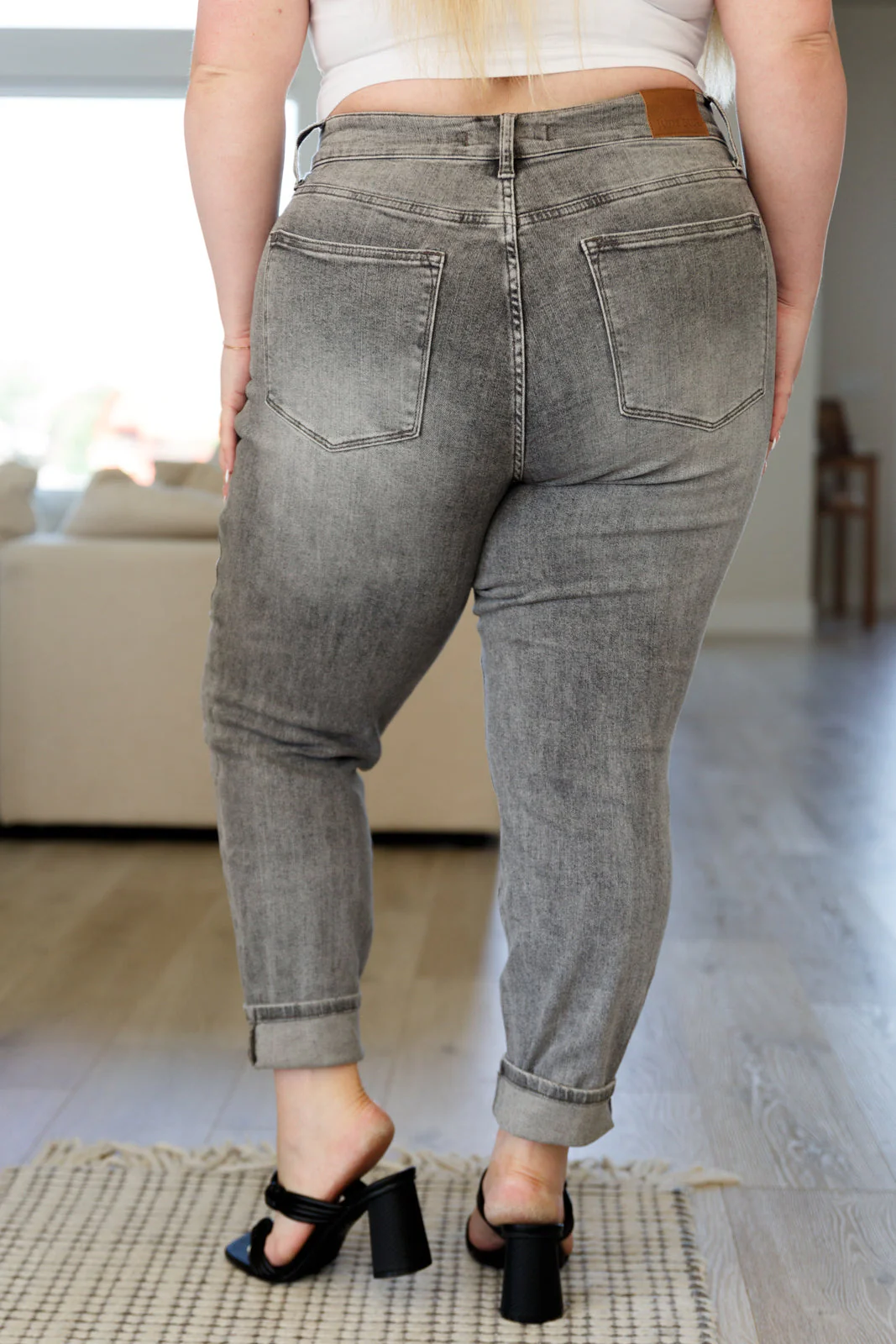 Blue Charlotte High Rise Stone Wash Slim Jeans in Gray