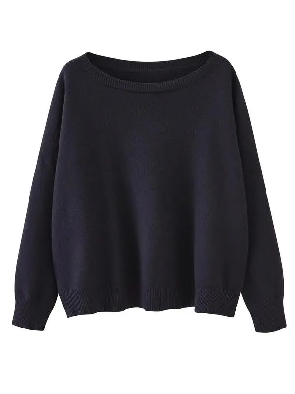 Women's Plain Scoop Neck Sweater, Casual Drop Shoulder Long Sleeve Jumper, Women Fall & Winter Knit Top