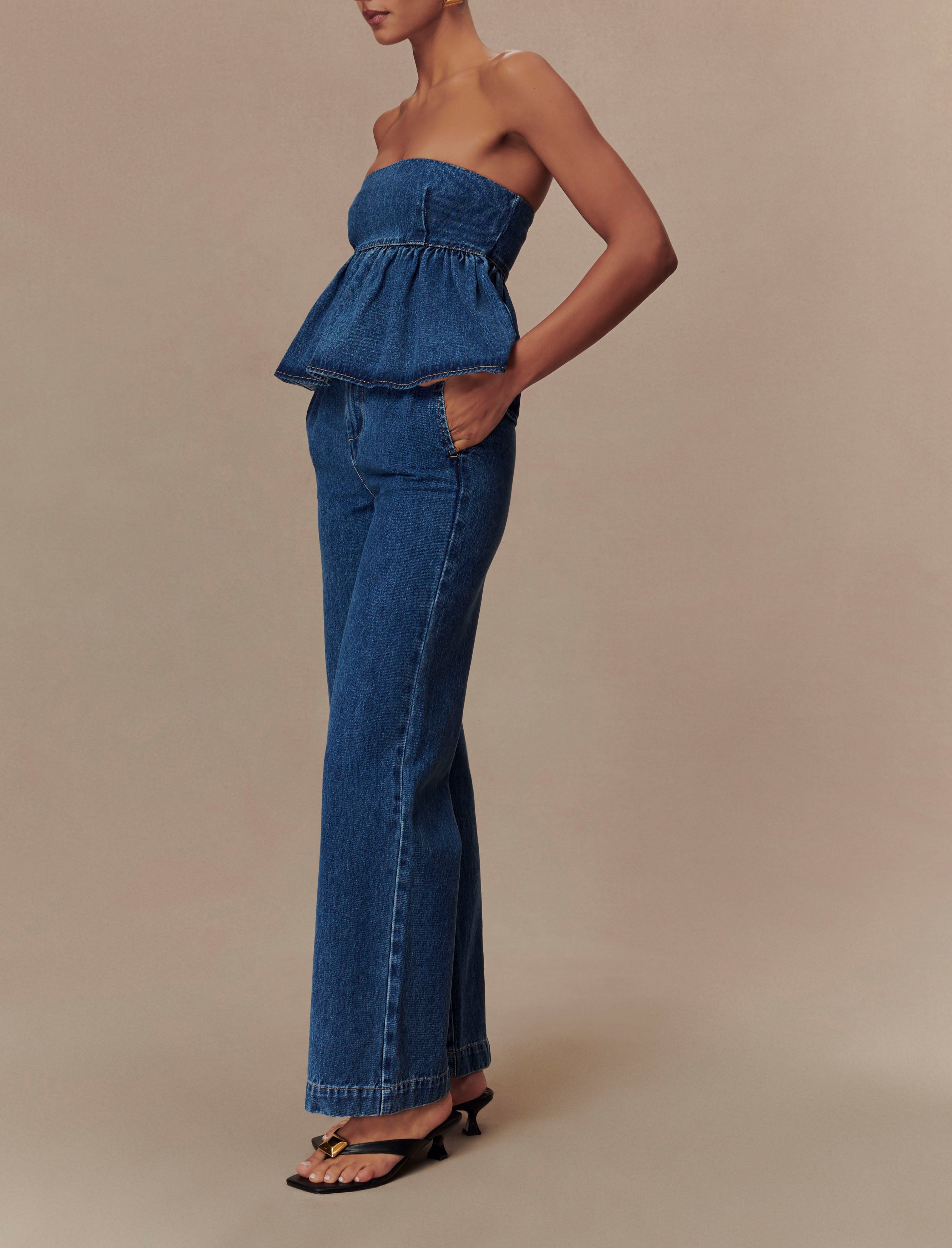 Blue Wide Leg Denim Jeans