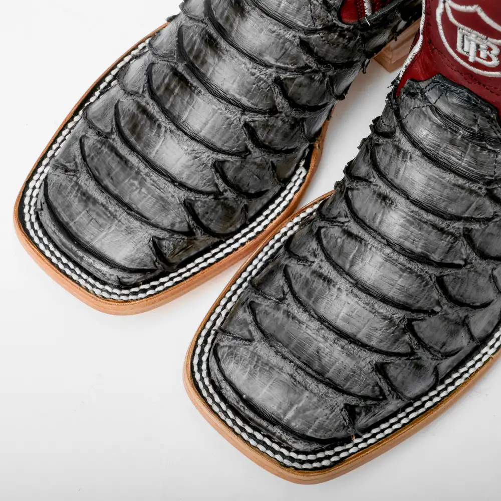 Grey Jumbo Python Leather Boots - Square Toe