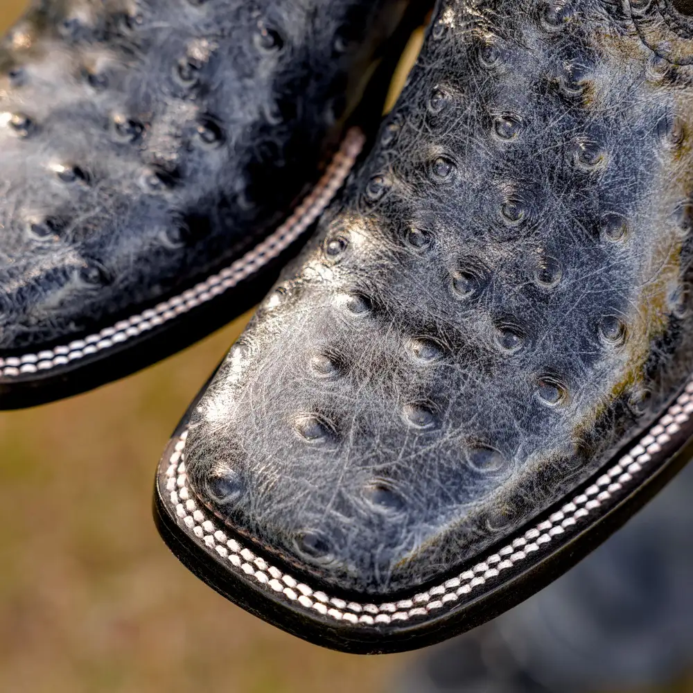 Grey Ostrich Leather Boots - Square Toe