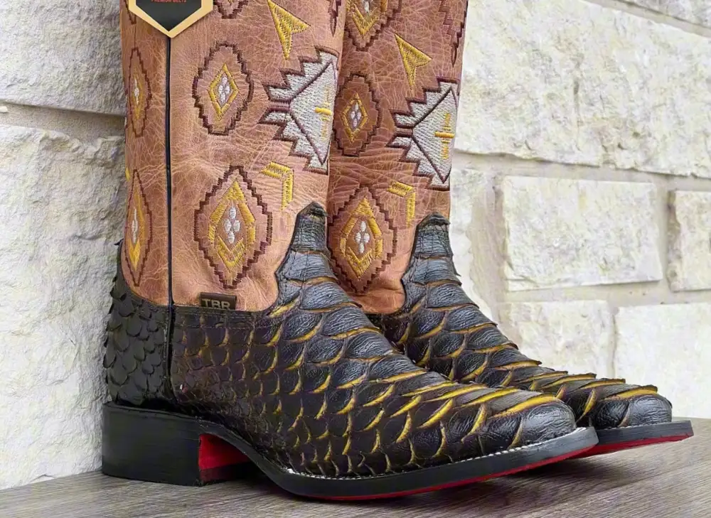 Men’s “Bumblebee” Python  Leather Boots With Tan Shaft