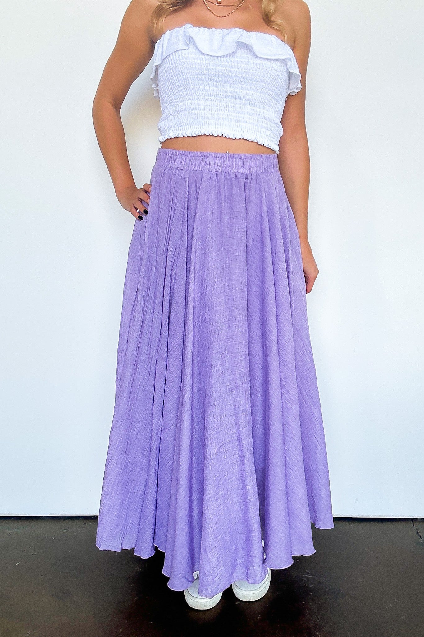 High Waist Woven Maxi Skirt