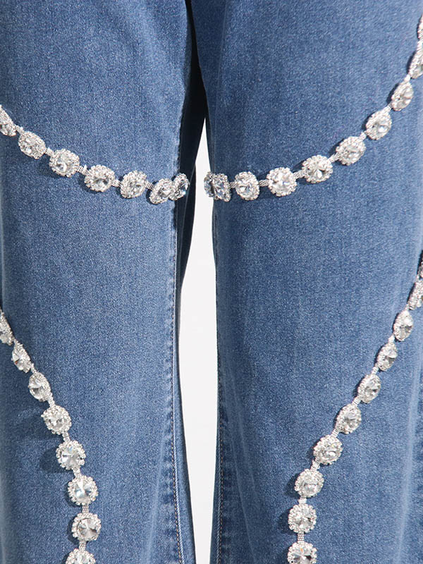 Pockets Split-Joint High Waisted Wide Leg Jean Pants Bottoms